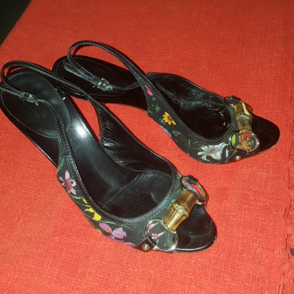 Authentic GUCCI Floral sling back heeled sandals